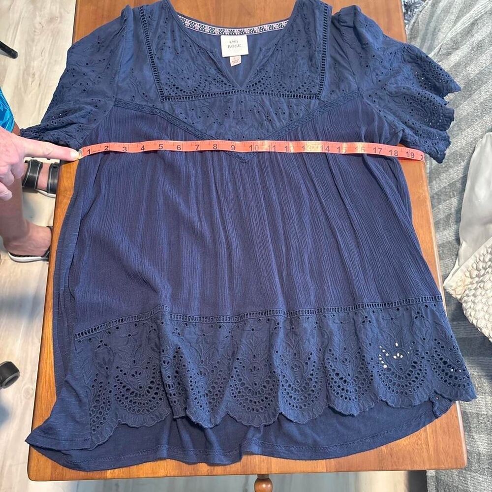 Knox Rose Navy Blue Blouse | Lace Eyelet Detail | Large